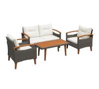 Outsunny Set salotto da giardino 4 pezzi mobili da giardino in rattan PE divano 2 posti 2 poltrone con cuscini e piano in legno di acacia crema
