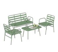 Outsunny Set Salotto da Giardino 4 Pezzi, Set di Mobili da Giardino in Acciaio e Metallo con Divano 2 Posti, 2 Poltrone, Tavolino, Salottino da Esterno con Struttura a Doghe per Patio Balcone, Verde