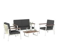 Outsunny Set Salotto da Giardino 4 Pezzi, Set di Mobili da Giardino in Legno di Acacia e Metallo con Divano 2 Posti, 2 Poltrone, Tavolino, Cuscini, Schienale Intrecciato, Salottino da Esterno, Grigio