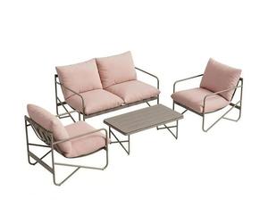 Outsunny Set Salotto da Giardino 4 Pezzi, Set di Mobili da Giardino in Metallo con Divano 2 Posti, 2 Poltrone, Tavolino con Piano Metallo, Cuscini Spessi, Salottino da Esterno per Patio Balcone, Rosa