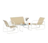 Outsunny Set Salotto da Giardino 4 Pezzi, Set di Mobili da Giardino in Texteline con Divano 2 Posti, 2 Poltrone, Tavolino in Vetro Temperato, Struttura in Acciaio, Salottino da Esterno Balcone, Cachi