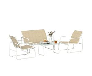 Outsunny Set Salotto da Giardino 4 Pezzi, Set di Mobili da Giardino in Texteline con Divano 2 Posti, 2 Poltrone, Tavolino in Vetro Temperato, Struttura in Acciaio, Salottino da Esterno Balcone, Cachi