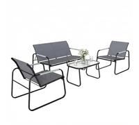 Outsunny Set Salotto da Giardino 4 Pezzi, Set di Mobili da Giardino in Texteline con Tavolo in Vetro Temperato, Divano 2 Posti, 2 Poltrone, Struttura in Acciaio, Salottino da Esterno Balcone, Grigio