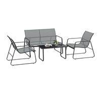 Outsunny Set Salotto da Giardino da 4 Pezzi, con Divanetto da Esterno a 2 Posti, 2 Sedie e Tavolo da Caffè in Vetro Temperato, Set di Mobili da Giardino in Metallo e Texteline, Grigio Chiaro