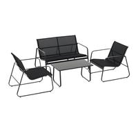 Outsunny Set Salotto da Giardino da 4 Pezzi, con Divanetto da Esterno a 2 Posti, 2 Sedie e Tavolo da Caffè in Vetro Temperato, Set di Mobili da Giardino in Metallo e Texteline, Nero