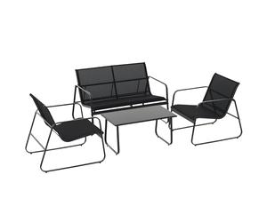 Outsunny Set Salotto da Giardino da 4 Pezzi, con Divanetto da Esterno a 2 Posti, 2 Sedie e Tavolo da Caffè in Vetro Temperato, Set di Mobili da Giardino in Metallo e Texteline, Nero