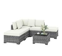 Outsunny Set Salotto da Giardino in Rattan 6 Pezzi, Set di Mobili da Giardino ad L con Divani senza Braccioli, Sedia Angolare, Poggiapiedi, Cuscini, Tavolino, Salottino da Esterno Patio, Grigio Misto