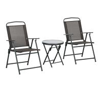 Outsunny Set da Giardino 3 Pezzi con 2 Sedie da Giardino e Tavolino Rotondo Pieghevoli, Set Tavolo e Sedie da Giardino in Metallo e Vetro, Set da Bistro per Patio, Cortile, Esterno, Marrone