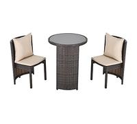 Outsunny Set Tavolino e Sedie da Giardino o da Esterno in Rattan, Set 3 Pz, Marrone e Beige