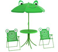 Outsunny Set da Esterno per Bambini 4 Pezzi con 2 Sedie Pieghevoli, Ombrellone da Giardino e Tavolo Rotondo, Set da Giardino in Acciaio e Tessuto Oxford, Verde