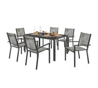 Outsunny Set Tavolo da Giardino con Sedie da 7 Pezzi Esterno Grigio e Nero | Set da Pranzo, Tavolo con Piano in Legno Composito a Doghe, 6 Sedie Impilabili, Mobili in Acciaio Texteline