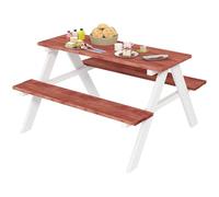 Outsunny Set Tavolo da Picnic per Bambini, Tavolo e Panche in Legno, Mobili da Giardino per Bambini, Giochi da Esterno, Età 3-8 Anni, Marrone
