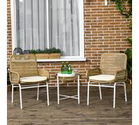 Outsunny set tavolo e sedia da giardino per esterni in 3 pezzi naturali