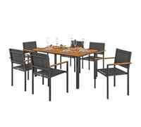 Outsunny Set Tavolo e Sedie da Esterno da 7 Pezzi, Set da Pranzo con Tavolo e 6 Sedie Impilabili con Braccioli, Mobili da Esterno in Acciaio, Texteline e Legno di Acacia per Terrazza, Teak