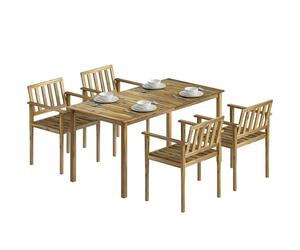 Outsunny Set Tavolo e Sedie da Giardino 5 Pezzi in Legno di Acacia, Set Pranzo Esterno con Tavolo da Giardino con Piano a Doghe, 4 Sedie con Braccioli, per Terrazza Balcone Patio, Color Teak
