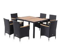 Outsunny Set Tavolo e Sedie da Giardino 7 Pezzi in Rattan Nero e Legno