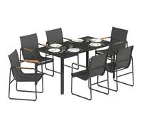 Outsunny Set Tavolo e Sedie da Giardino 7 Pezzi, Set Pranzo Esterno con Tavolo in Vetro Temperato, 6 Sedie in Texteline Traspirante, Braccioli Decorativi, Struttura Acciaio per Terrazza Balcone, Nero