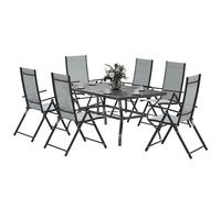 Outsunny Set Tavolo e Sedie da Giardino da 7 Pezzi, Tavolo da Pranzo con Foro per Ombrellone e 6 Sedie Pieghevoli da Esterno con Schienale Alto, Tavolo da Giardino Rettangolare in Acciaio, Grigio