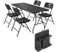 Outsunny Set Tavolo e Sedie da Giardino Pieghevole con 4 Sedie, Set da Birreria Tavolino Pieghevole e Sedie, Tavolo Campeggio in HDPE e Metallo con Manico, Portatile per Picnic, Esterno, Giardino,Nero