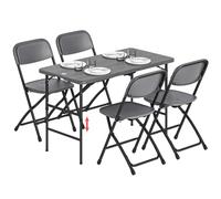 Outsunny Set Tavolo e Sedie da Giardino Pieghevoli 5 Pezzi, Grigio Scuro | Set da Pranzo HDPE, Tavolo Regolabile in Altezza, Piano Effetto Legno, 4 Sedie, per Terrazza Balcone
