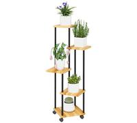 Outsunny Supporto per piante a 5 livelli per interni ed esterni, scaffale per piante con 4 ruote, supporto per piante in acciaio e legno per giardino, terrazza, balcone, soggiorno, legno naturale
