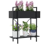 Outsunny Supporto per piante interne a 2 livelli, porta piante in metallo con fori di drenaggio, vassoio superiore, supporto vaso da fiori per interni, esterni, soggiorno, patio, nero