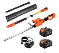 Outsunny Tagliasiepi a Batteria 18V, Taglia Siepi da Giardino con 2 Batterie da 4Ah, Caricatore, Palo Telescopico Regolabile in Alluminio, Lama a Doppia Azione 51cm per Rami Arbusti Rametti, Arancione