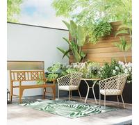 Outsunny Tappeto da Esterno per Balcone e Terrazza, Tappetino Reversibile con Fantasia a Foglie, Resistente ai Raggi UV, per Giardino, Patio, Spiaggia, Picnic, 152x243 cm, Verde e Bianco