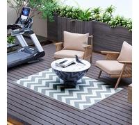 Outsunny Tappeto da Esterno per Balcone e Terrazza, Tappetino Reversibile con Fantasia Geometrica, Resistente ai Raggi UV, per Giardino, Patio, Spiaggia, Picnic, 121x182 cm, Grigio Chiaro e Bianco