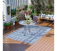 Outsunny Tappeto da Esterno per Balcone e Terrazza, Tappetino Reversibile con Fantasia Geometrica, Resistente ai Raggi UV, per Giardino, Patio, Spiaggia, Picnic, 182x274 cm, Blu e Bianco