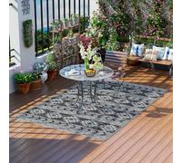 Outsunny Tappeto da Esterno per Balcone e Terrazza, Tappetino Reversibile con Fantasia Geometrica, Resistente ai Raggi UV, per Giardino, Patio, Spiaggia, Picnic, 182x274 cm, Nero e Grigio chiaro