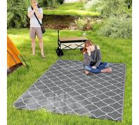 Outsunny Tappeto da Esterno per Balcone Terrazza, Tappetino Reversibile con Modello di Rete da Pesca, Borsa da Trasporto, Protezione UV, per Giardino, Patio, Picnic, 182x274cm, Grigio Chiaro e Bianco