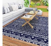 Outsunny Tappeto da Esterno Reversibile Stile Geometrico e Borsa 182x274cm Blu