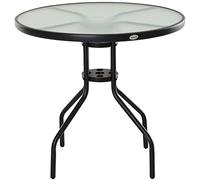 Outsunny Tavolino da Giardino con Piano in Vetro Temperato e Foro per Ombrellone Acciaio Ф80 x 72 cm Nero