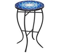 Outsunny Tavolino da Giardino Rotondo Ф35.5x53.5cm Blu e Bianco