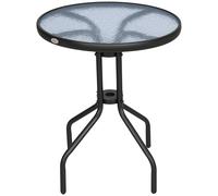 Outsunny Tavolino In Ferro Rotondo da Balcone Tavolino da Esterno con Piano in Vetro Temperato, Nero Aosom