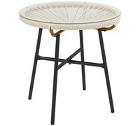Outsunny Tavolino laterale rotondo in rattan PE crema bianco per esterno