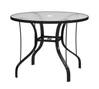 Outsunny Tavolino Rotondo da Esterni con Foro per Ombrellone Nero