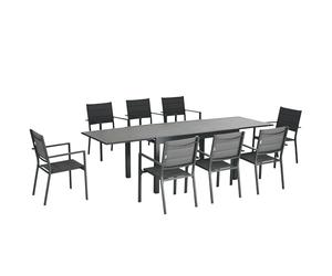 Outsunny Tavolo da giardino allungabile 135-270 cm per 6-8 persone in alluminio e textilene - 8 sedie impilabili - grigio