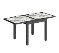 Outsunny Tavolo da Giardino Allungabile da 80/160x80x75 cm, Tavola da Pranzo Estensibile per 4-6 Persone Rettangolare in Alluminio con Piano in Vetro Temperato, Per Patio Terrazzo Balcone, Trasparente