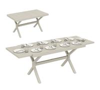 Outsunny Tavolo da Giardino Allungabile per 8-10 Persone 154/214x85cm, Tavolo da Pranzo Estensibile Esterno Alluminio Piano Effetto Legno, Gambe a X Acciaio per Patio Terrazzo Balcone, Grigio Argento