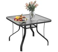 Outsunny Tavolo da Giardino per 4 Persone con Foro per Ombrellone Ø43 mm, Tavola da Pranzo da Esterno in Metallo e Vetro Temperato, Per Patio, Terrazzo, Balcone ed Esterno, 96.5x96.5x72 cm, Nero