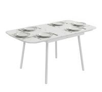Outsunny Tavolo da Giardino per 6 Persone 140x80 cm, Tavolo da Pranzo Esterno Rettangolare con Piano in Composito Legno-Plastica Effetto Marmo, Struttura in Metallo per Patio Terrazzo Balcone, Bianco