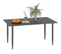 Outsunny Tavolo da Giardino Rettangolare 150x90x73 cm, Tavola da Pranzo per 6 Persone con Design a Doghe e Foro per Ombrellone in Acciaio, Per Patio, Terrazzo, Balcone ed Esterno, Nero