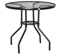 Outsunny Tavolo da Giardino Rotondo 80 cm con Foro per Ombrellone, Tavolino da Caffè Esterno con Piano in Vetro Temperato, Struttura in Metallo per Patio, Terrazzo, Balcone, Nero