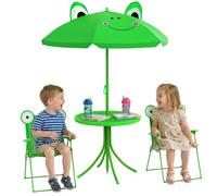 Outsunny Set Tavolo da Giardino con 2 Sedie Pieghevoli e Ombrellone per Bambini in Metallo e Poliestere, Verde Aosom