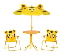 Outsunny Tavolo da Picnic per Bambini, Set Tavolo e Sedie con 2 Sedie Pieghevoli e Ombrellone Removibile, Tema Rana, Set da Esterno per Giardino, Patio, Giallo