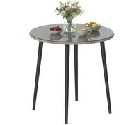 Outsunny Tavolo da pranzo da giardino rotondo, tavolo da terrazza da esterno 80x80x74 cm, con piano in vetro temperato con bordo in rattan, struttura in acciaio, carico 50 kg, per patio, balcone,