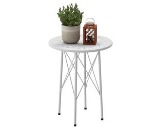 Outsunny Tavolo Rotondo da Giardino e Interno, Ø40x50 cm, con Gambe Regolabili e Telaio a X, Bianco