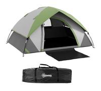 Outsunny Tenda 2 Posti con Finestra a Rete e Gancio per Lanterna, Tenda Campeggio Impermeabile 3000 mm con Borsa di Trasporto in Poliestere, 210x150x110 cm, Grigio e Verde